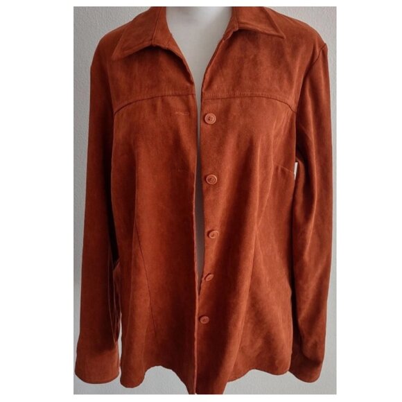 Notations Jacket Shacket Rust Brown Faux Suede Light Button Up Vintage Women's M - Picture 1 of 11